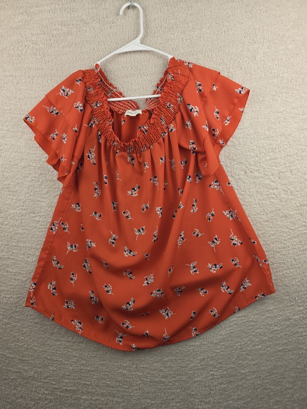 Hailey & Co. Red Floral Print Off-the-Shoulder Ruffle Blouse Size Medium